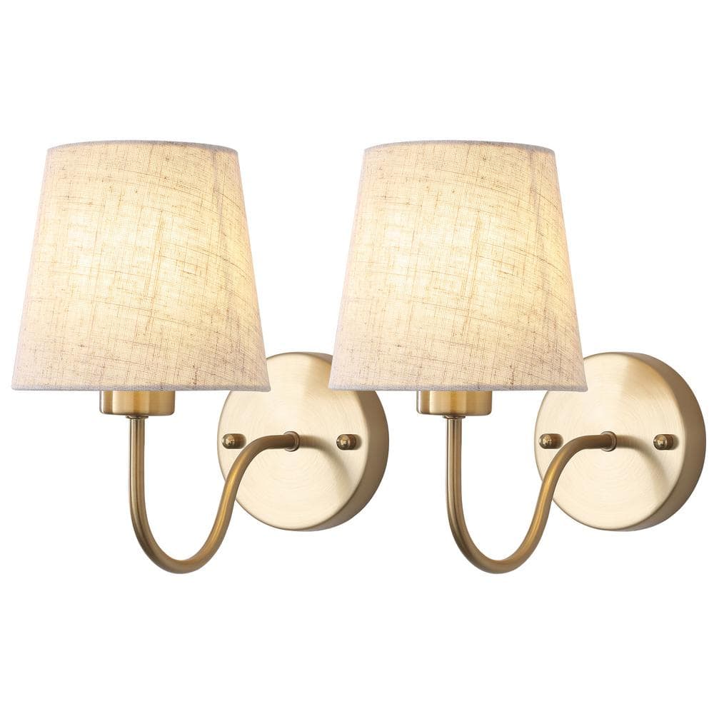 10.78 in. 1-Light Brass Gold Dimmable Vanity Light Bath Sconce Wall Light with Linen Beige Fabric Shade (Set of 2) price history on PriceWatchPro