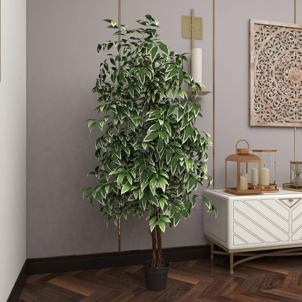Empire Green 73" Artificial Ficus Floor Plant in Black Plastic Pot