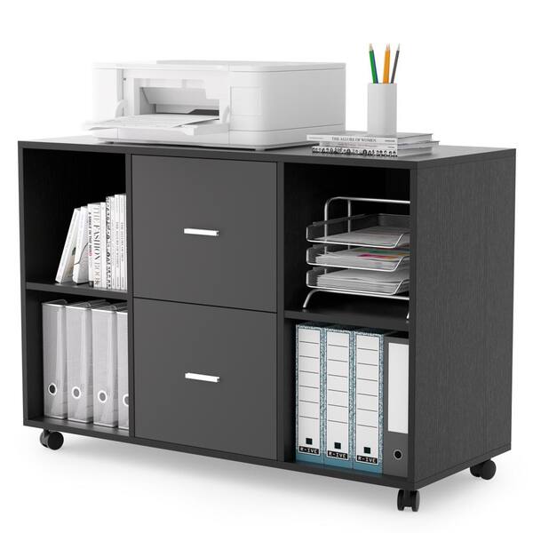 Yofe 2-Drawer White Gray Wood 16.9 in. W Vertical File Cabinet with Lock, Office Storage Cabinet Printer Stand