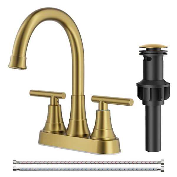 4 in. Centerset Double Handle Bathroom Faucet with Pop-Up Drain in Gold