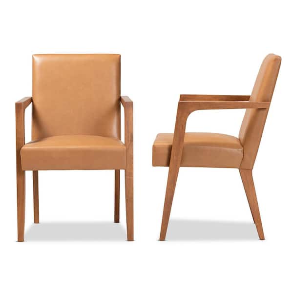 Baxton Studio Andrea Tan and Walnut Brown Arm Chair (Set of Two)
