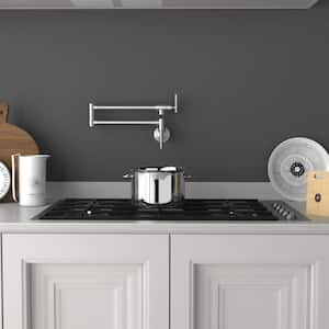 1.8 GPM Wall Mounted Pot Filler with Mounting Hardware, Double Handles and Ceramic Disc Cartridge in Brushed Nickel S2