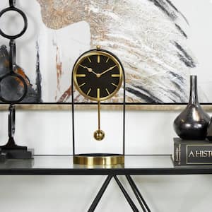 7 in. x 15 in. Gold Aluminum Tall Clock with Swinging Ball Pendulum