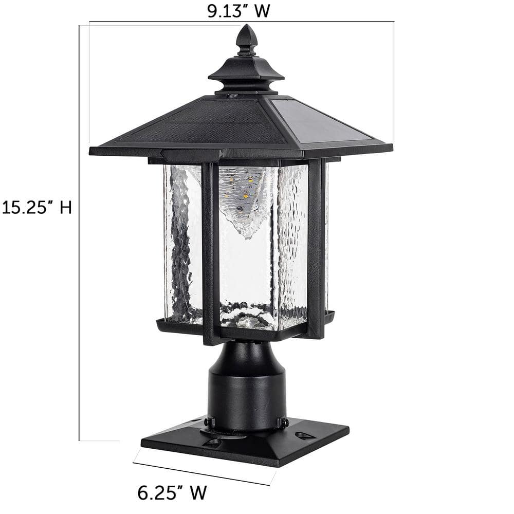Casita Black Cast Aluminum Solar LED Lamp Post with Beveled Glass