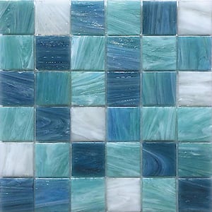 Mingles 12 in. x 12 in. Glossy Green and White Glass Mosaic Wall and Floor Tile (20 sq. ft./case) (20-pack)