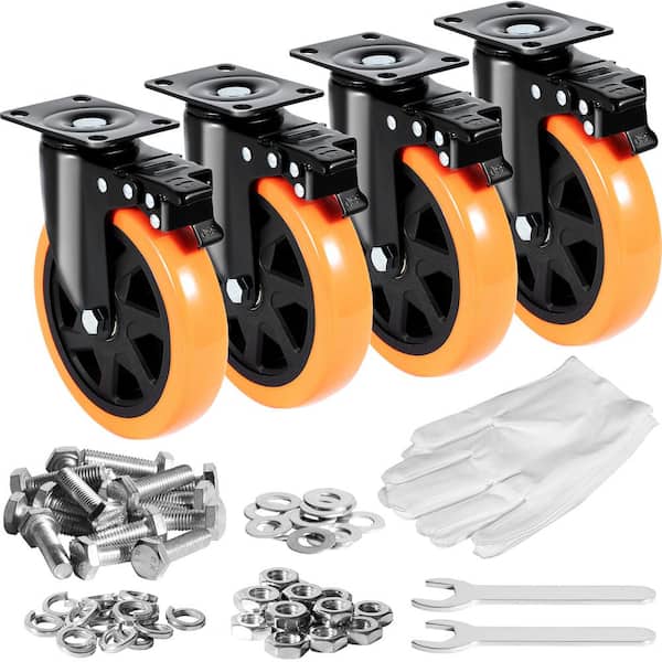Caster Wheels, 6 in. Swivel Plate Casters, (Set of 4) with Security A/B Locking No Noise PVC Wheels 2025 update