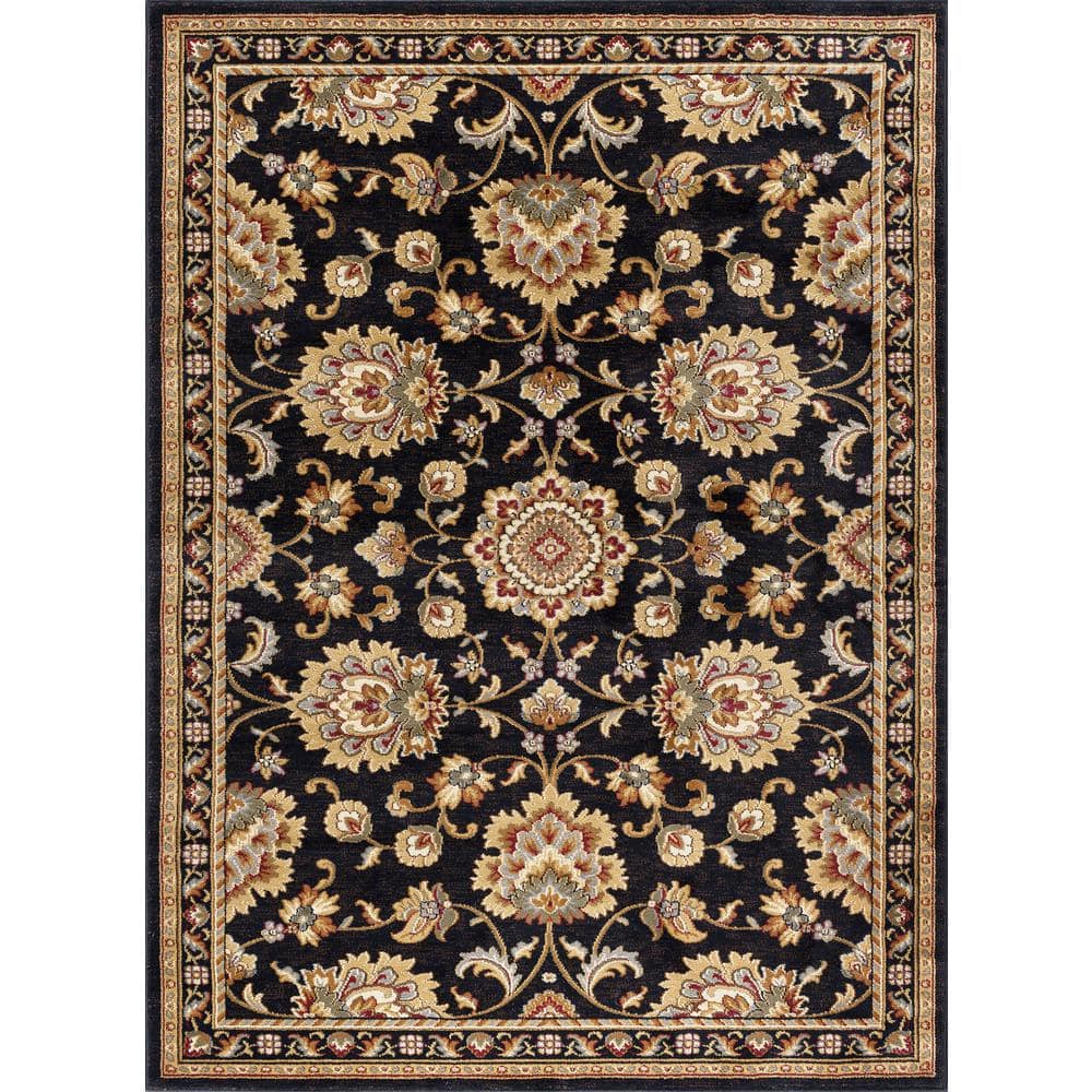 Sensation 5' x 7' Black Synthetic Easy-Care Traditional Area Rug