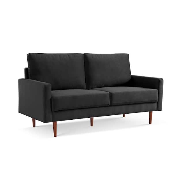HomeRoots Amelia 69 in. Straight Arm Velvet Rectangle Sofa in. Black