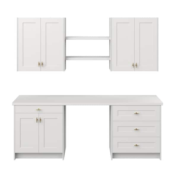 Wallace 92.5 in. W x 89.5 in. H x 24 in. D Painted Warm White Shaker Assembled Office Base Cabinet Bundle