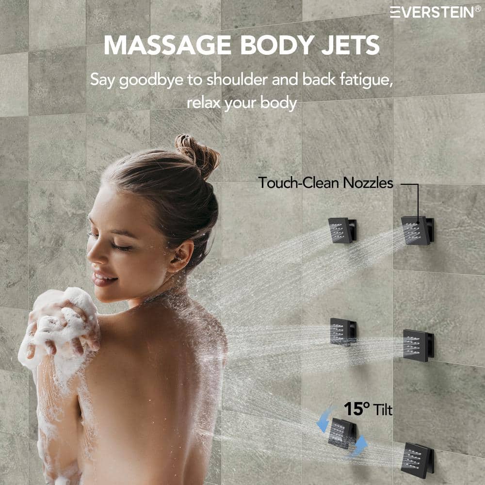 Matte Black Dual Shower Head System with Thermostatic Valve and Body Jets