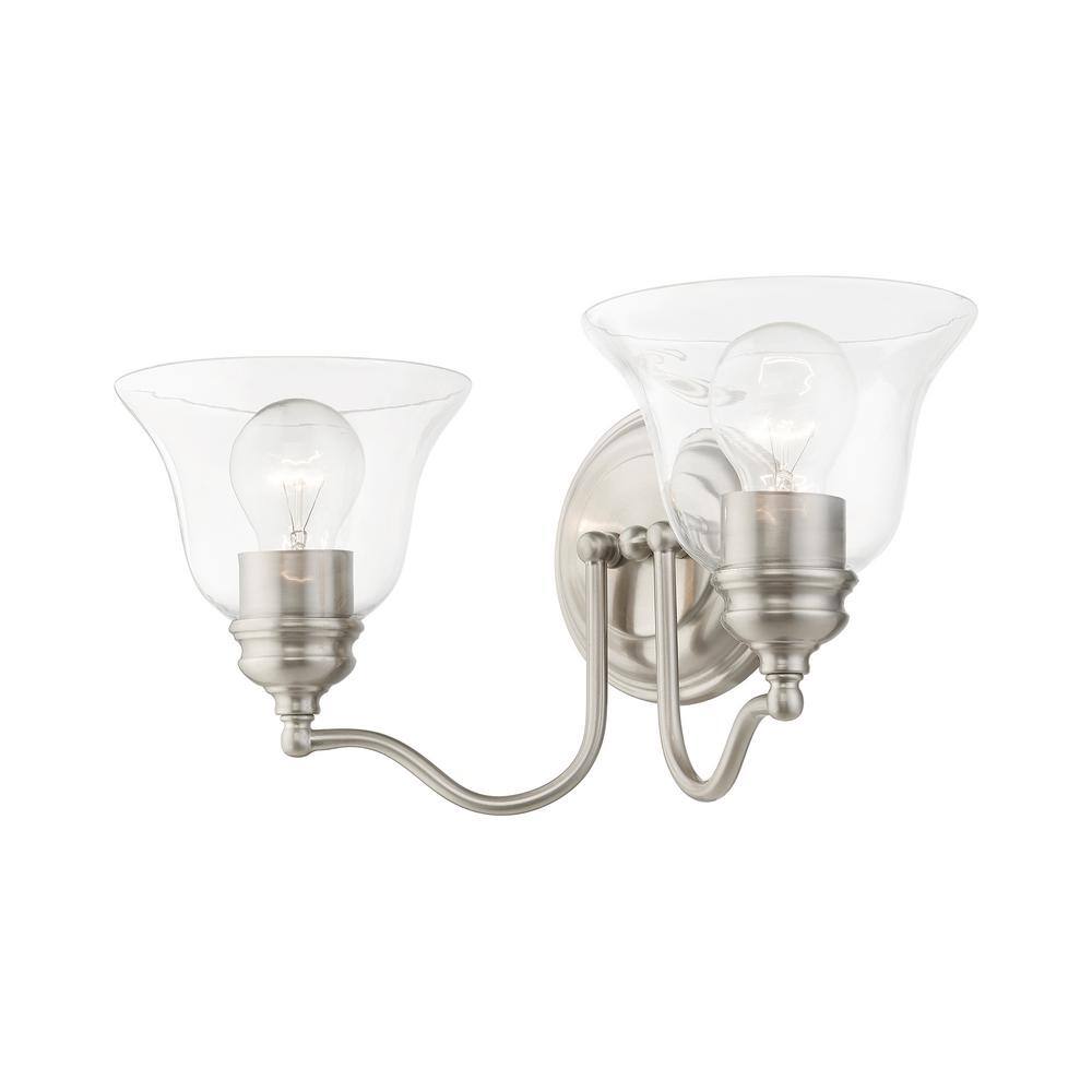 Moreland Brushed Nickel 2-Light Vanity Sconce with Hand Blown Clear Glass