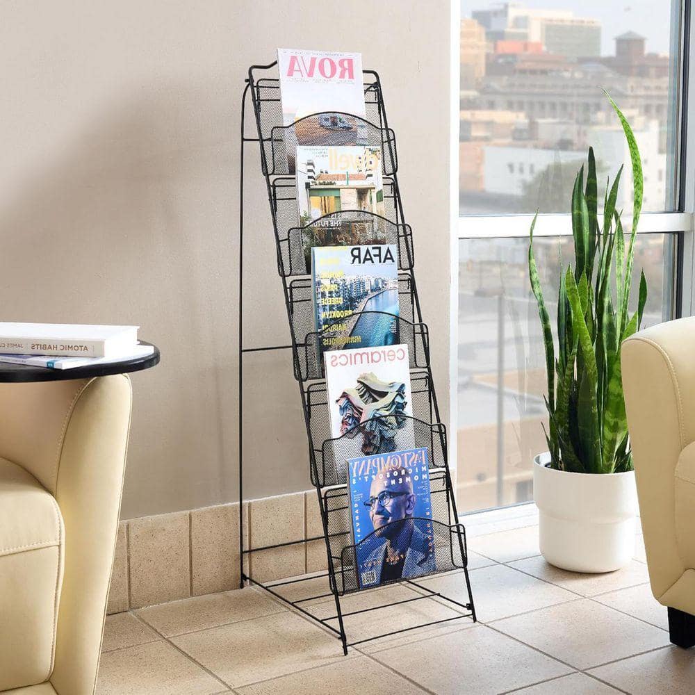 Black 12.5 in. x 46 in. Metal Freestanding Magazine Rack Z009YUXSOW ...