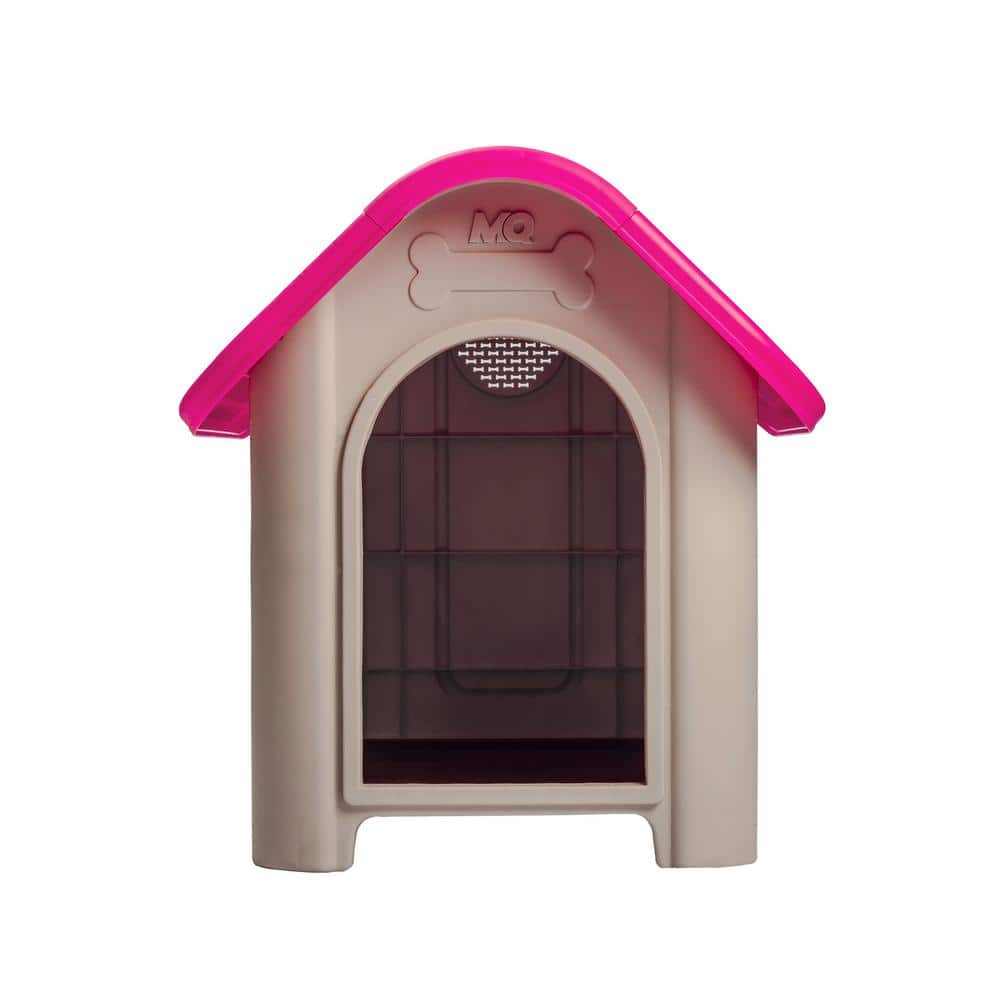 Magenta and Beige Polypropylene Dog House with Bowl for Small/Medium Breeds