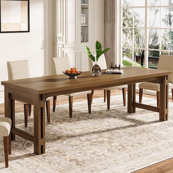 Farmhouse Rustic Brown Wood 78 in. 4-Legs Dining Table Seats 6-8,