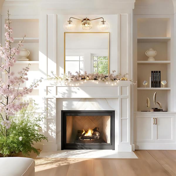 Modern 23.6 in. 3-Light Plated Brass Vanity Light with Pumpkin Clear Glass Shades for Bathroom Vanity and Makeup Mirror