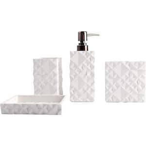 Bathroom Accessories Set 4 -Pieces Resin Gift Set Apartment Necessities White Diamond Pattern