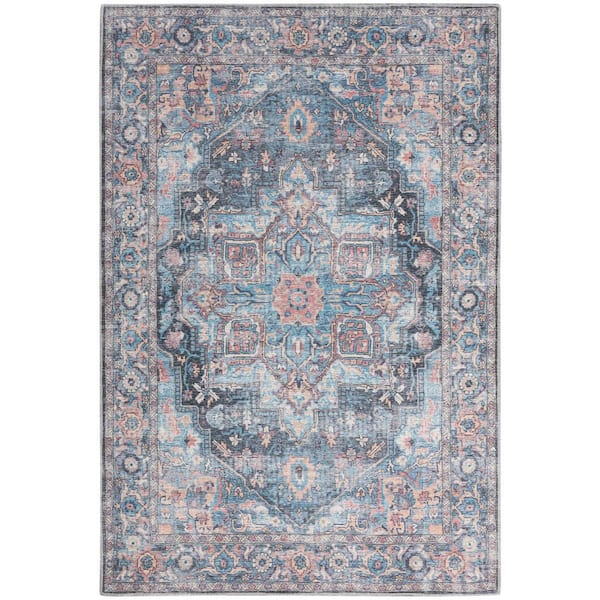 57 GRAND BY NICOLE CURTIS 57 Grand Machine Washable Light Blue Multi 5 ft. x 7 ft. Floral Traditional Area Rug