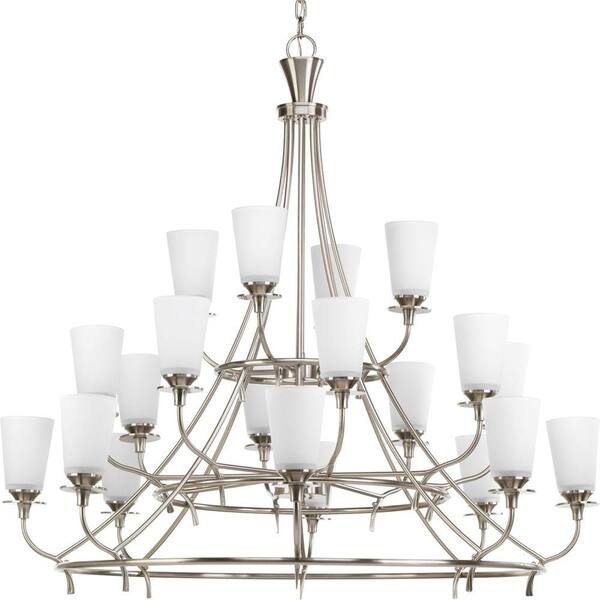 Progress Lighting Cantata Collection 20-Light Brushed Nickel Chandelier with Etched White Glass Shade