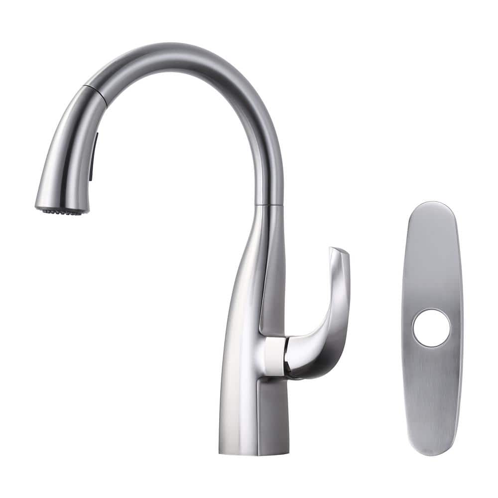 3-Mode Single Handle Pull Down Sprayer Kitchen Faucet with Swan Neck in Bru