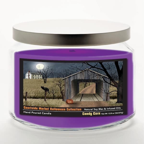 Halloween Collection Black Cat & Jack-O-Lantern 14 oz Candle Glass Jar with Brushed Silver Metal Lid