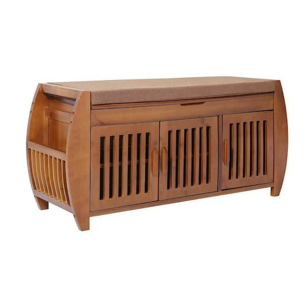 18.3 in. H 7-Pair Shoe Storage Cabinet with Side Storage Shoe Storage Bench for Entryway Hallway Living Room Brown