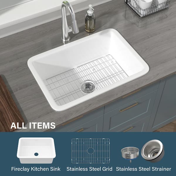 HOMLYLINK White Fireclay Kitchen Sink 27 in. Drop-in