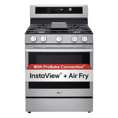6.3 cu. ft. Smart True Convection InstaView Gas Range Single Oven with Air Fry in Printproof Stainless Steel