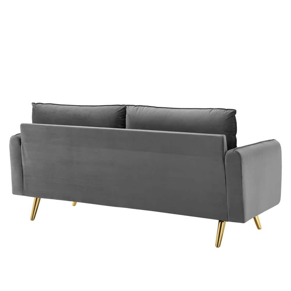 Revive 72'' Gray Performance Velvet Lawson Sofa with Gold Legs