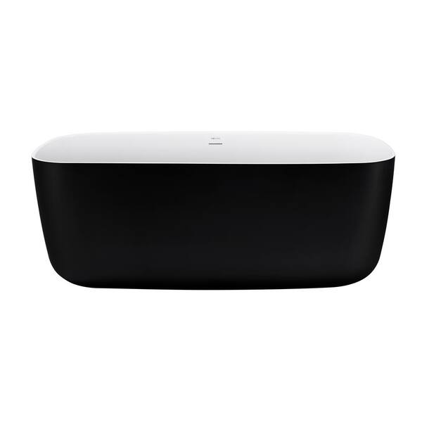 VANITYFUS 58.5 in. Acrylic Freestanding Flatbottom Soaking Bathtub in Matte Black with Brass Drain and Overflow