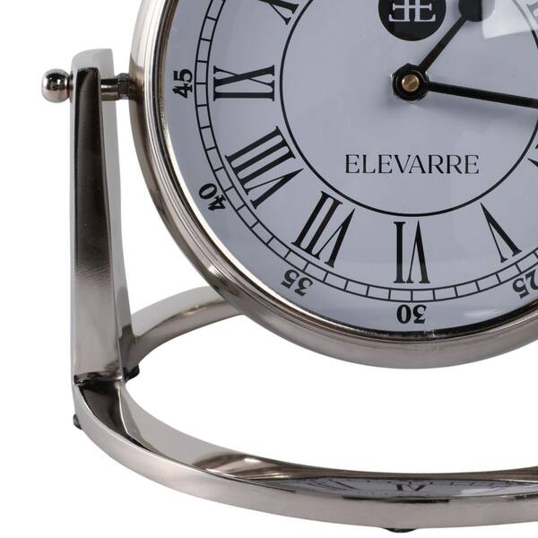 Liv & Skye Silver Analog Metal 10 in. H Decorative Round Veridian