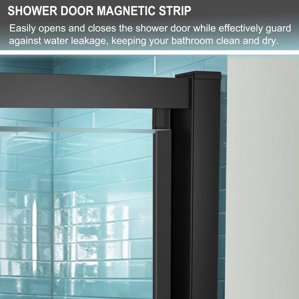 32 in. Matte Black Semi-Frameless Pivot Shower Door with Clear Glass