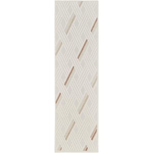 Casual Ivory Beige 2 ft. x 6 ft. Abstract Contemporary Runner Area Rug