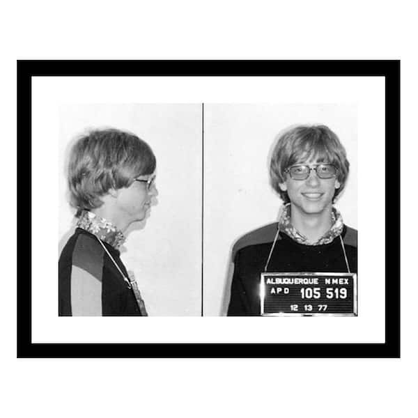VENICE BEACH Collections Bill Gates 1977 Mugshot Photos by Unknown 1-Piece Framed Graphic Print Abstract Poster Art Print 18 in. x 14 in.