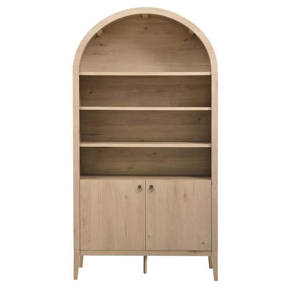 Nolan 74.1 in. Tall Light Oak Medium Density Fiberboard 4 Shelf Accent Bookcase with Storage