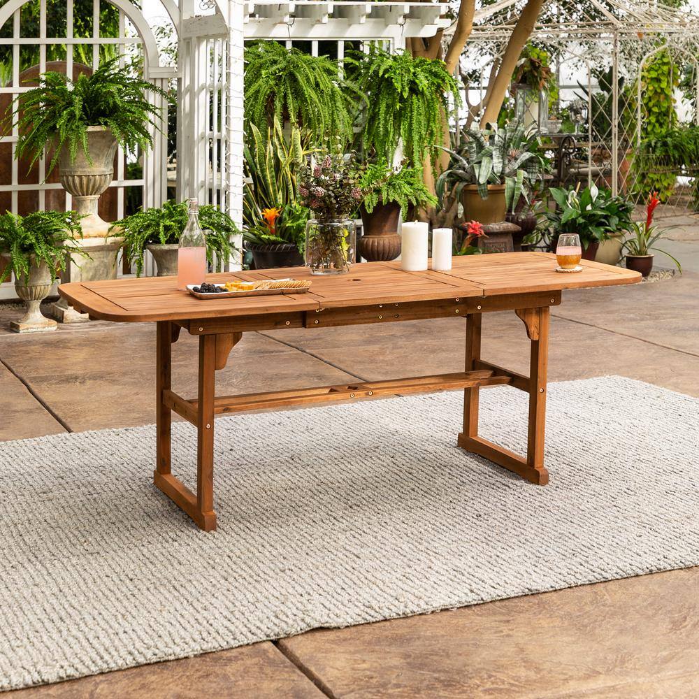 Extendable Acacia Wood Outdoor Dining Table in Natural Brown