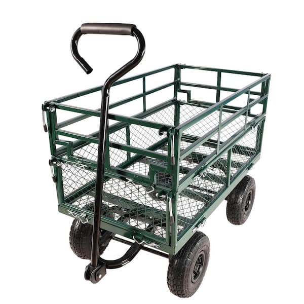Unbranded 600 lbs., Outdoor Green Metal Wagon Cart Garden Serving Cart with Double Fence