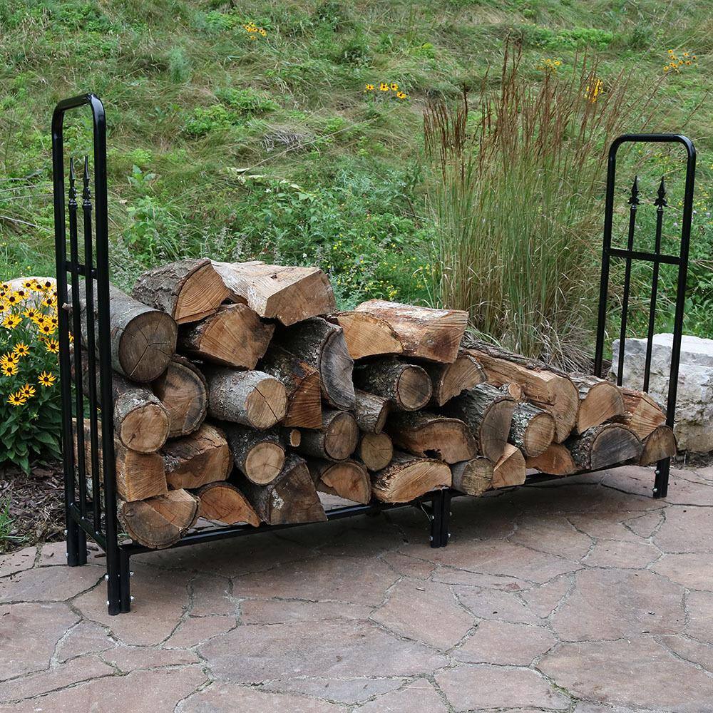 Black Powder-Coated Steel 6-Foot Decorative Firewood Log Rack