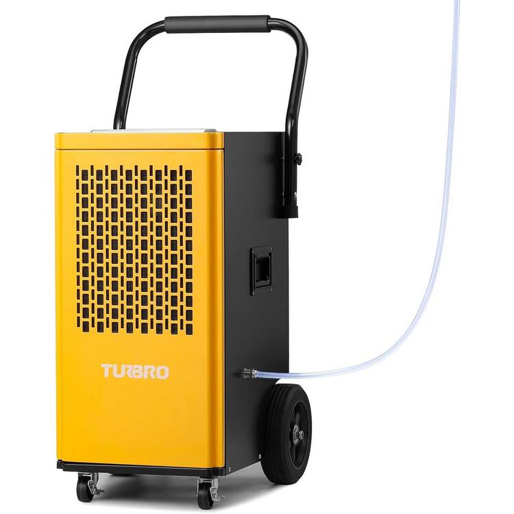 TURBRO 165 pt. 7,500 sq. ft. Commercial Dehumidifier with Pump and Drain Hose, Rolling Wheels, Yellows/Golds