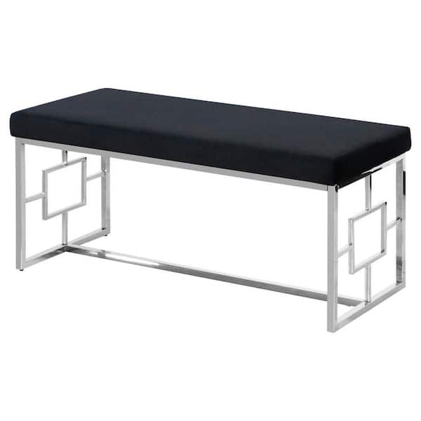 Best Master Furniture Lucy 18.5 in. H x 18.5 in. W x 39.5 in. D Black Velvet Accent Bench, Silver