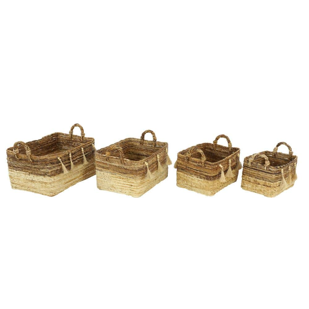 Litton Lane Rectangular Silk Wood and Banana Leaf Storage Wicker ...