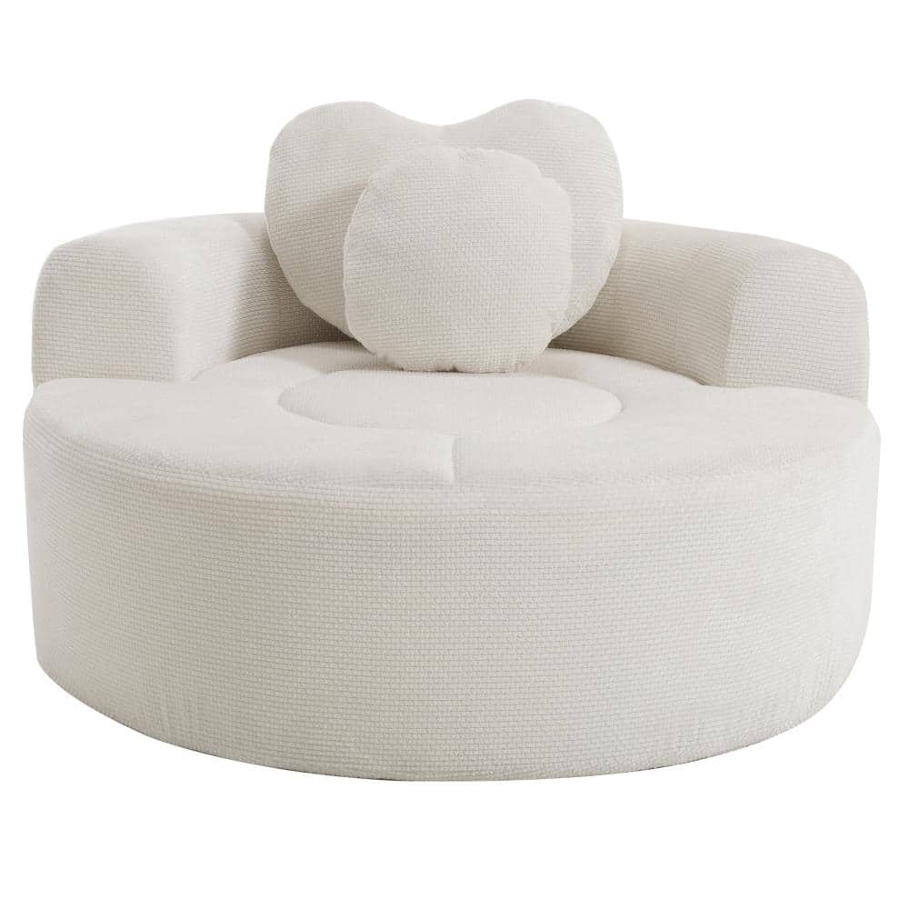 55.2 in. Beige Polyester Twin Size Round Sofa Bed with Memory Foam and Two Pillows durable construction