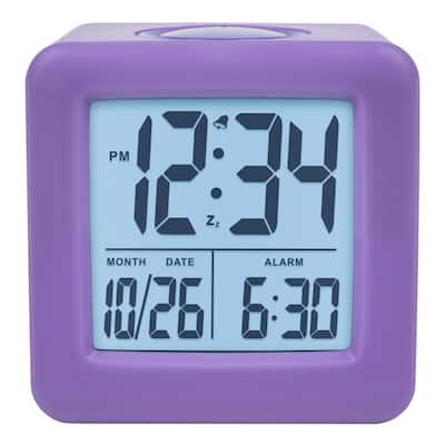 Purple Soft Cube LCD Alarm Clock with Smart Light