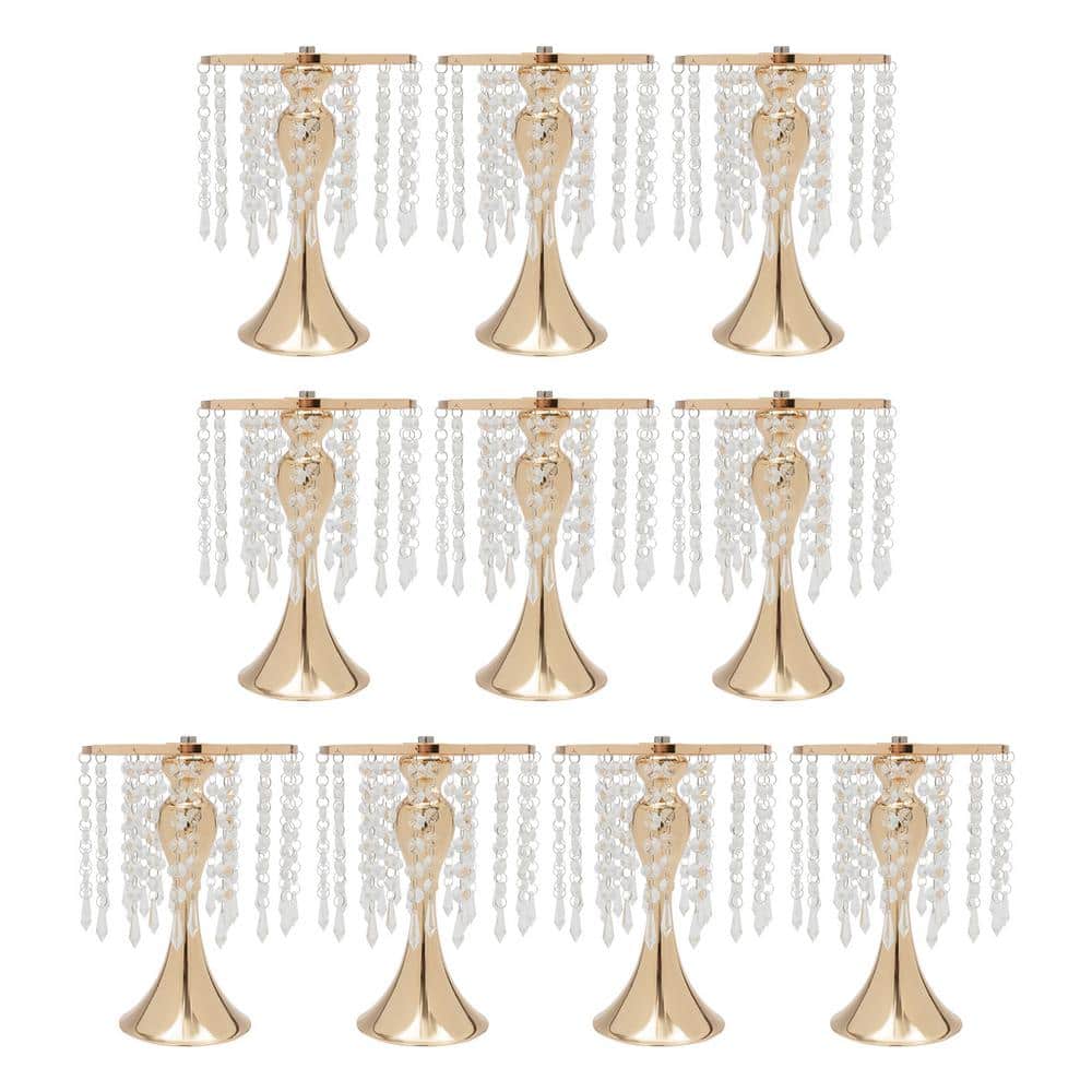 YIYIBYUS 10-Piece 10.2 in. Tall Wedding Centerpieces Flower Vases Gold  Metal Crystal Flower Stand JJOU763VWDZJ8 - The Home Depot