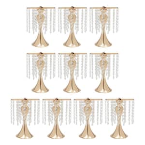 10-Piece 10.2 in. Tall Wedding Centerpieces Flower Vases Gold Metal Crystal Flower Stand