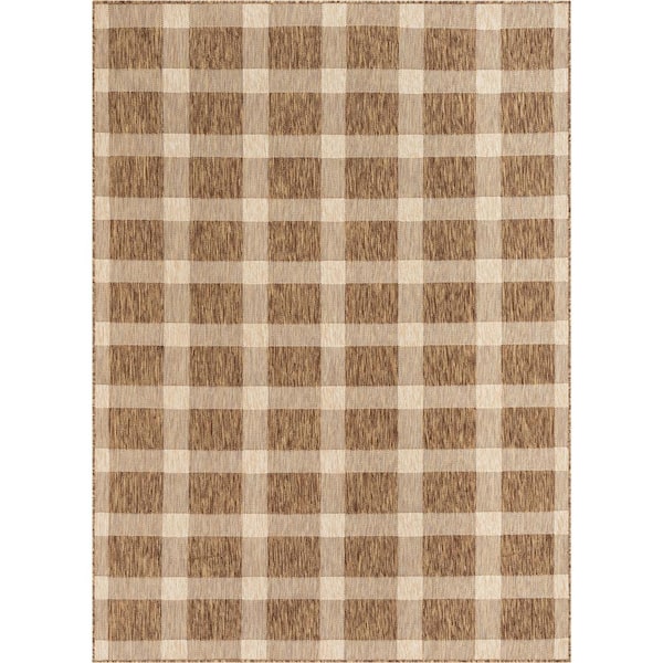 Well Woven Medusa Freya Brown Checkered 5 ft. 3 in. x 7 ft. 3 in. Indoor/Outdoor Area Rug