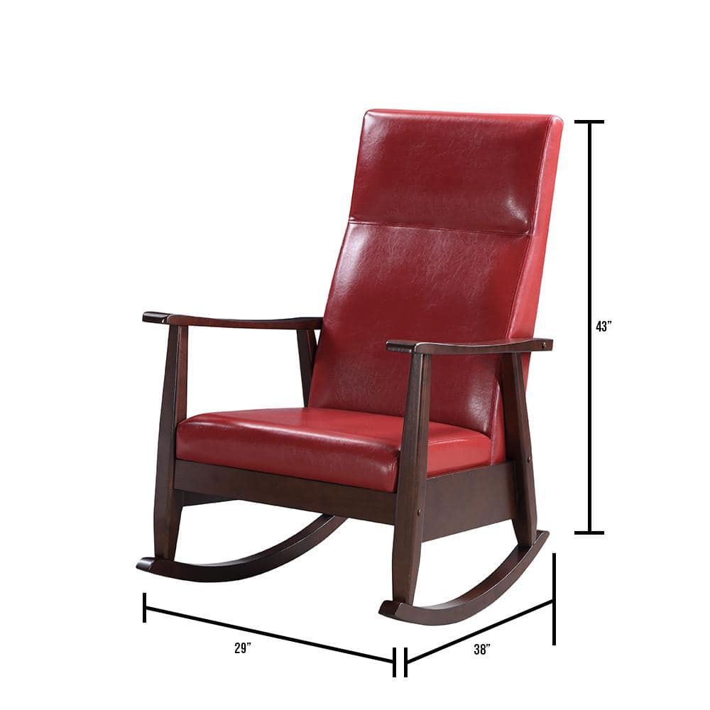 Luxurious Espresso and Red PU Mid-Century Rocking Chair
