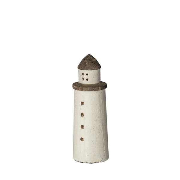HomeRoots 10 in. Brown White Petite Rustic Wooden Lighthouse