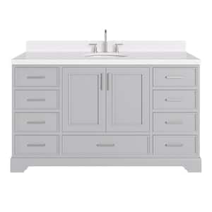 Stafford 60 in. W x 22 in. D x 36 in. H Single Sink Freestanding Bath Vanity in Grey with Carrara White Quartz Top