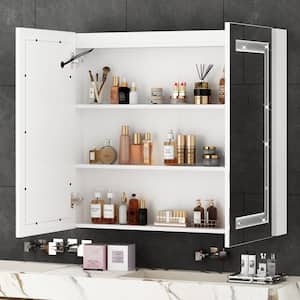 31.3 in. W x 35.4 in. H Rectangular Bathroom Medicine Cabinet with Mirror, Anti-Fog, LED Strip With Crystal