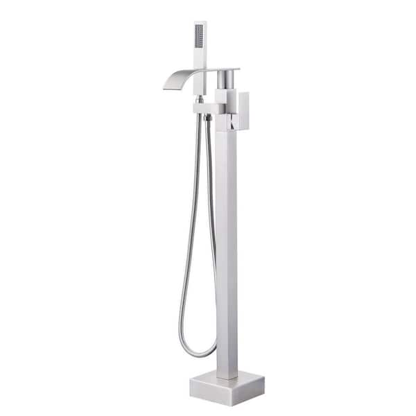 Single-Handle Waterfall Freestanding Tub Faucet with Handheld Shower in. Brushed Nickel
